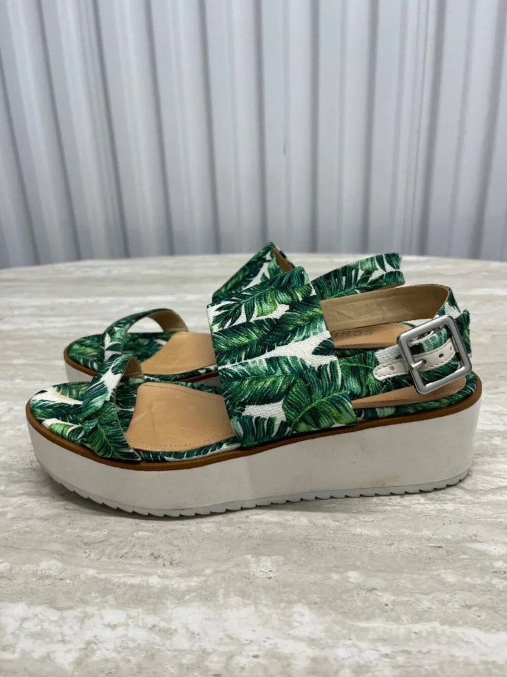 SCHUTZ Palm Leaf Tropical‎ Platform Slingback Wedge Sandals Size 6.5